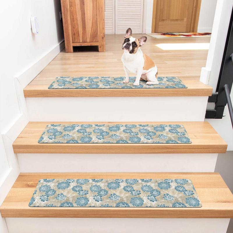 Woven Floral Print Stair Mat Non slip Carpet Indoor Stair Rug