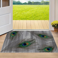 Peacock Feather Kitchen Rug Entrance Carpet Anti-Slip Rubber Back