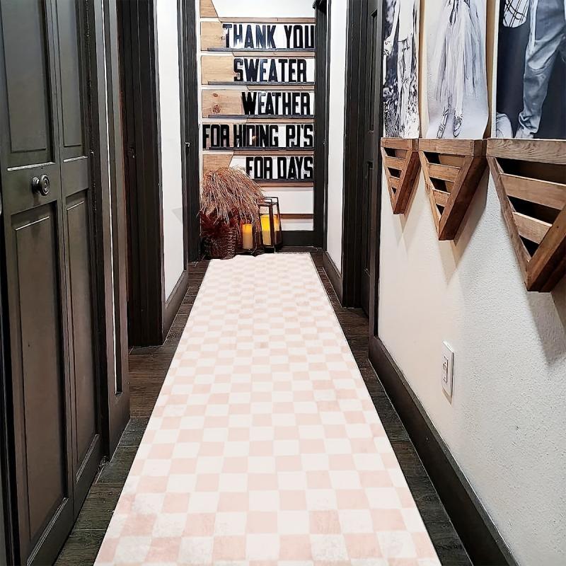 Modern Plaid Non Slip 2'X10' Indoor Outdoor Waterproof Runner Rug