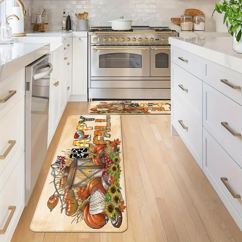 HAPPY FALL Pumpkin Kitchen Rug Waterproof Runner Rug Floor Mat
