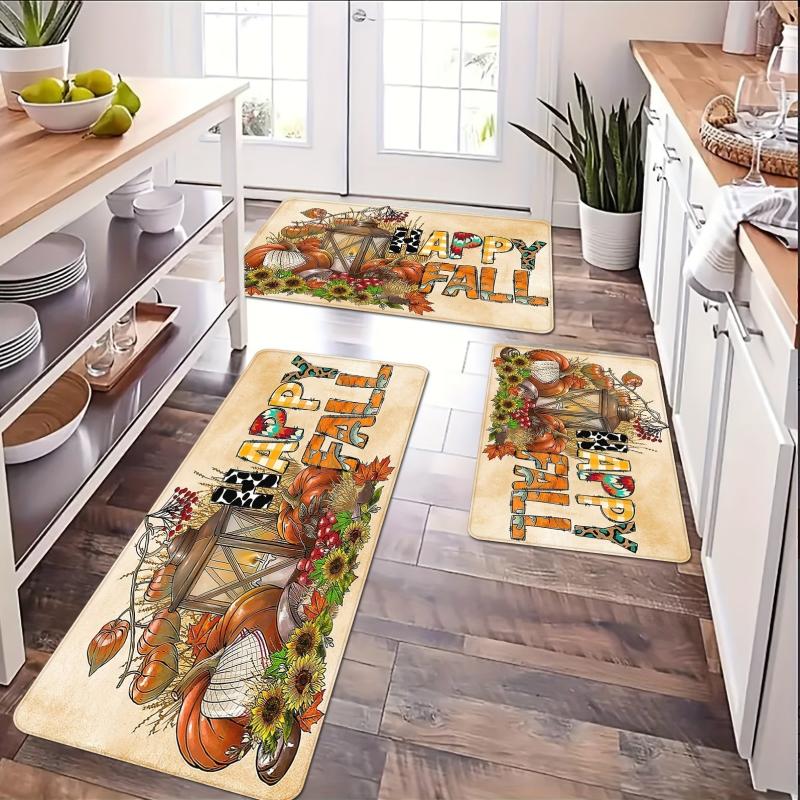 HAPPY FALL Pumpkin Kitchen Rug Waterproof Runner Rug Floor Mat