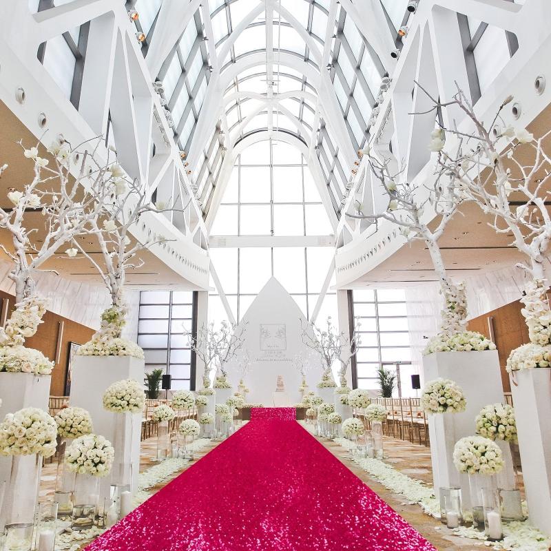 Hot Pink Sequin Aisle Runner 2FTx15FT for Weddings
