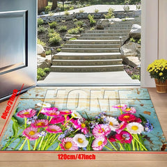 Wooden Flower Kitchen Rug Soft Cushioned Non Slip Waterproof Washable