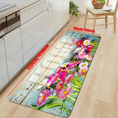 Wooden Flower Kitchen Rug Soft Cushioned Non Slip Waterproof Washable