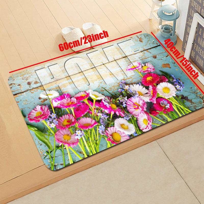 Wooden Flower Kitchen Rug Soft Cushioned Non Slip Waterproof Washable