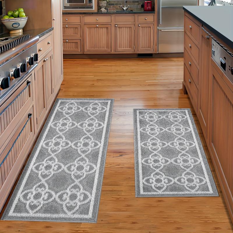 2pcs Absorbent Nylon Fabric Bathroom Rugs with Anti-slip Backing
