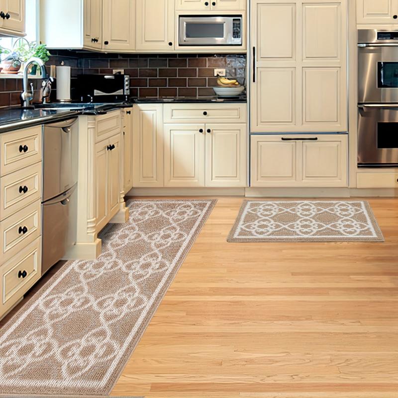 2pcs Absorbent Nylon Fabric Bathroom Rugs with Anti-slip Backing