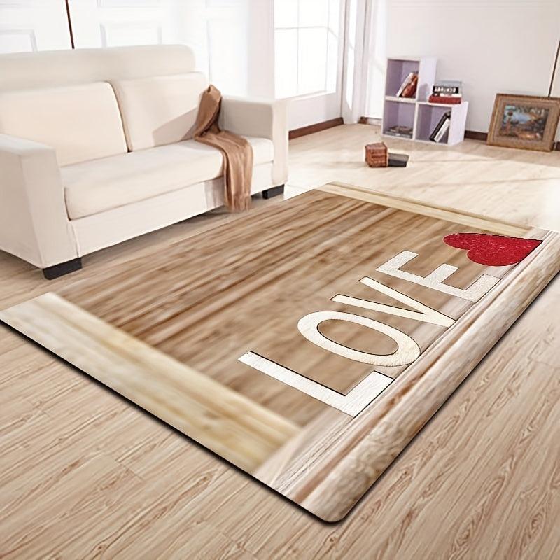 Wooden Board Warm Love Printed Floor Mat