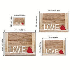 Wooden Board Warm Love Printed Floor Mat