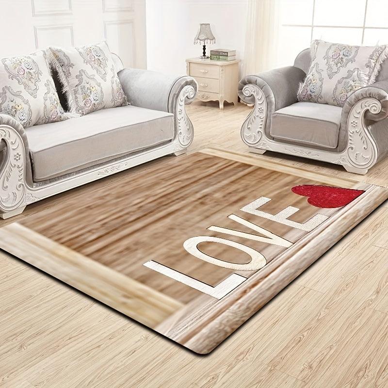 Wooden Board Warm Love Printed Floor Mat