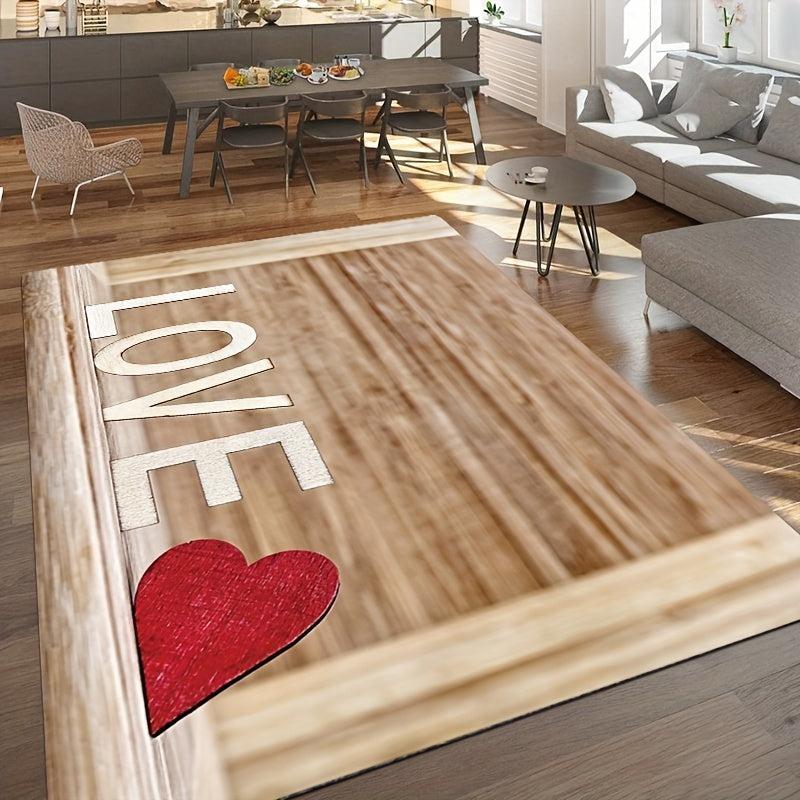 Wooden Board Warm Love Printed Floor Mat