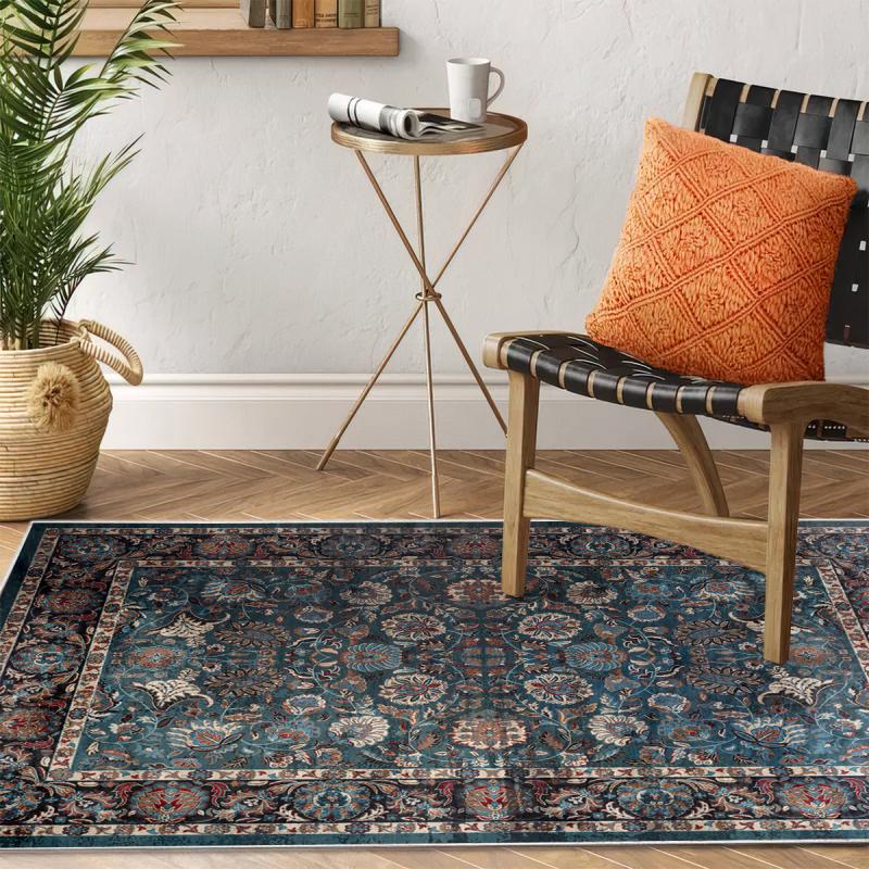 Vintage Floral Area Rug Non-slip Distressed Boho Carpet for Living Room
