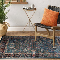 Vintage Floral Area Rug Non-slip Distressed Boho Carpet for Living Room