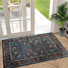 Vintage Floral Area Rug Non-slip Distressed Boho Carpet for Living Room