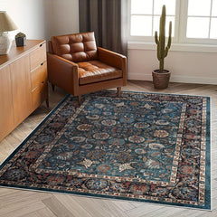Vintage Floral Area Rug Non-slip Distressed Boho Carpet for Living Room