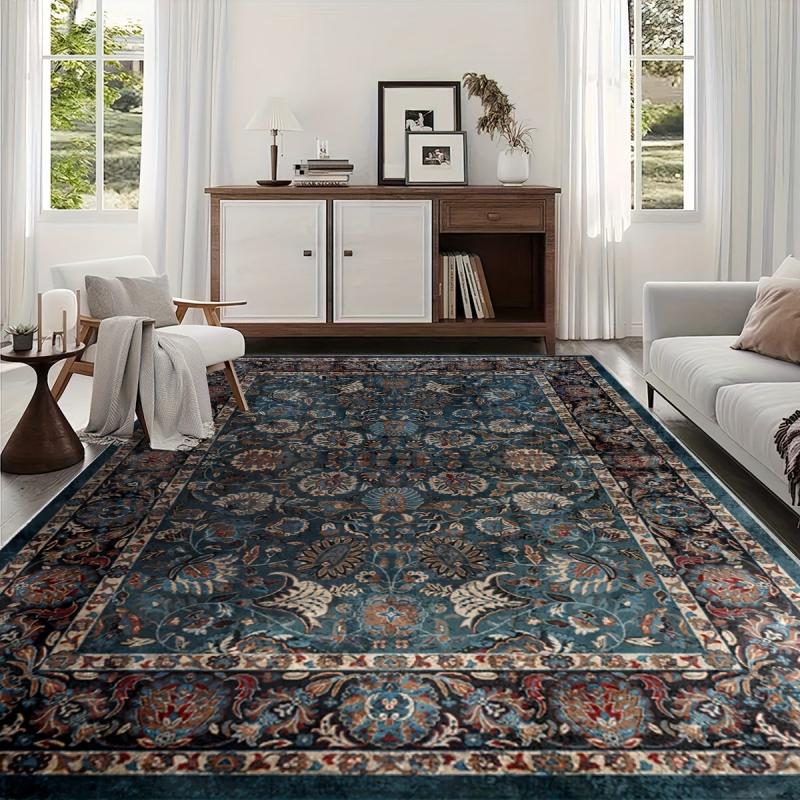 Vintage Floral Area Rug Non-slip Distressed Boho Carpet for Living Room