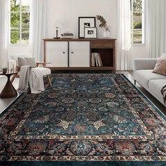 Vintage Floral Area Rug Non-slip Distressed Boho Carpet for Living Room