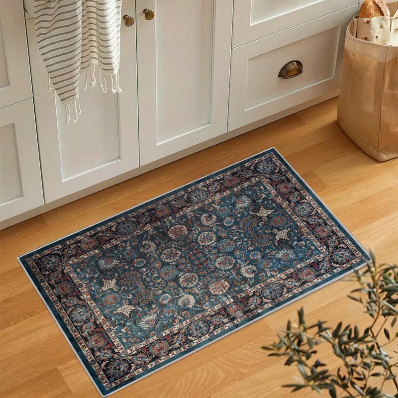 Vintage Floral Area Rug Non-slip Distressed Boho Carpet for Living Room