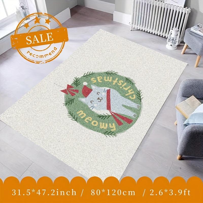 1pc Christmas Cat Entrance Carpet Kitchen Rug Non Slip Machine Washable ...
