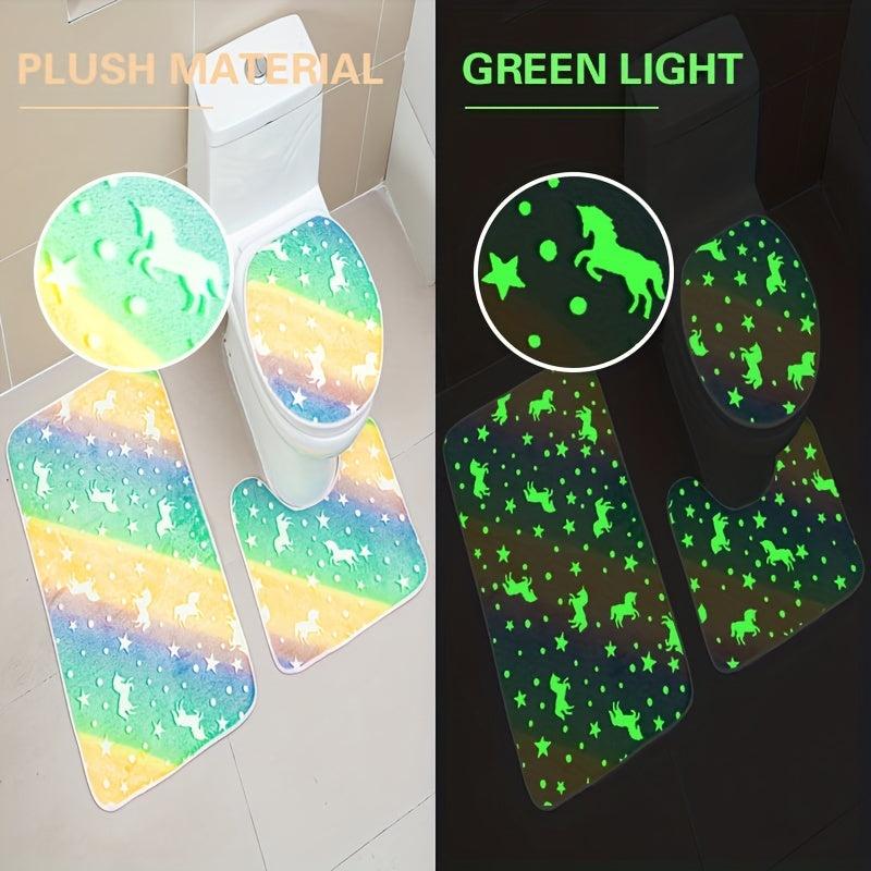 3pcs Night Light Floor Mat Sponge Bathroom Mat Set Non-slip Durable Bathroom Car