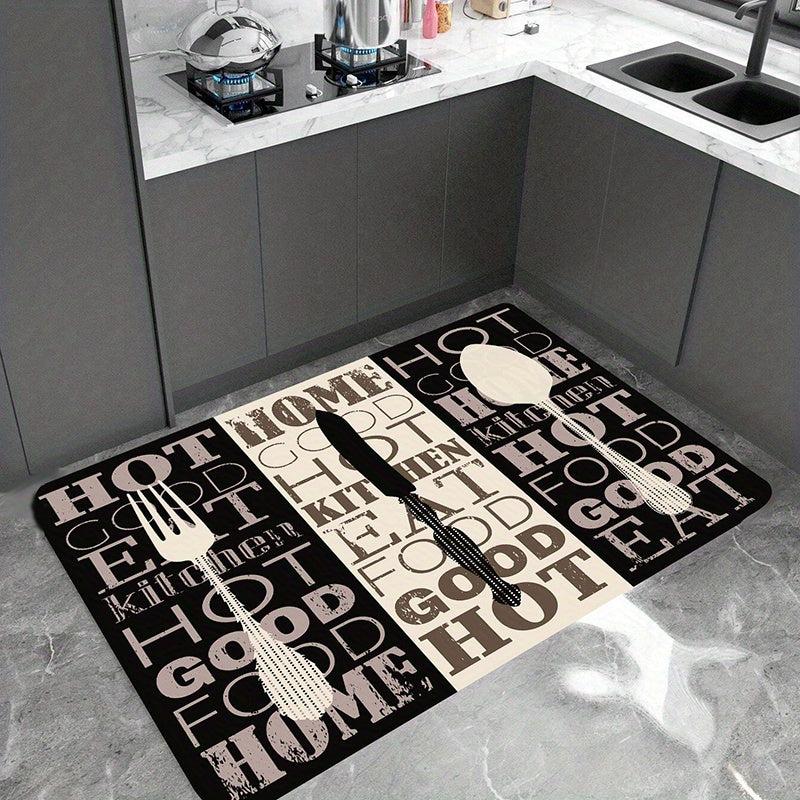 1PC Letters And Kitchen Ware Pattern Kitchen Rug Floor Rug Dirt Resistant
