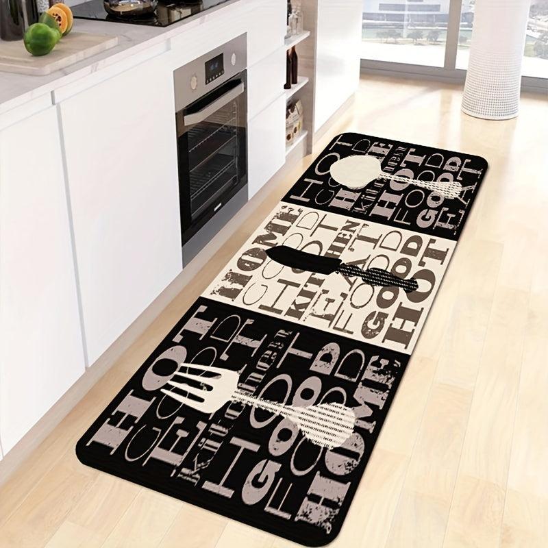 1PC Letters And Kitchen Ware Pattern Kitchen Rug Floor Rug Dirt Resistant
