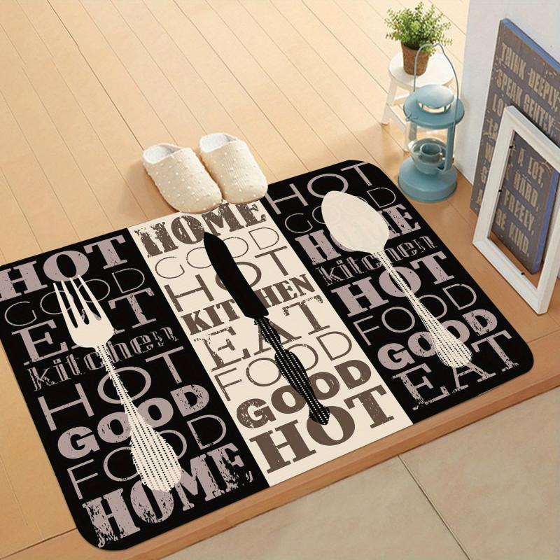 1PC Letters And Kitchen Ware Pattern Kitchen Rug Floor Rug Dirt Resistant