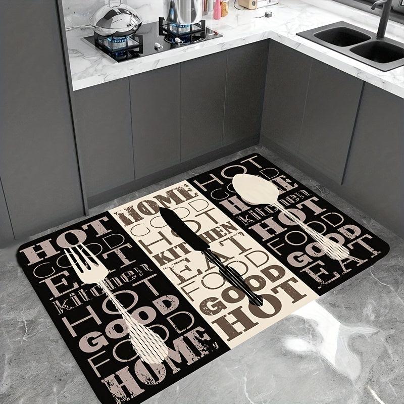 1PC Letters And Kitchen Ware Pattern Kitchen Rug Floor Rug Dirt Resistant