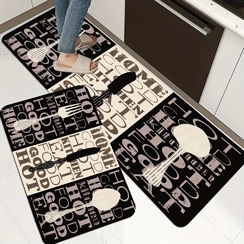 1PC Letters And Kitchen Ware Pattern Kitchen Rug Floor Rug Dirt Resistant