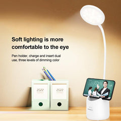 USB Touch Dimming Desk Lamp LED Reading Light Pen Holder Table L