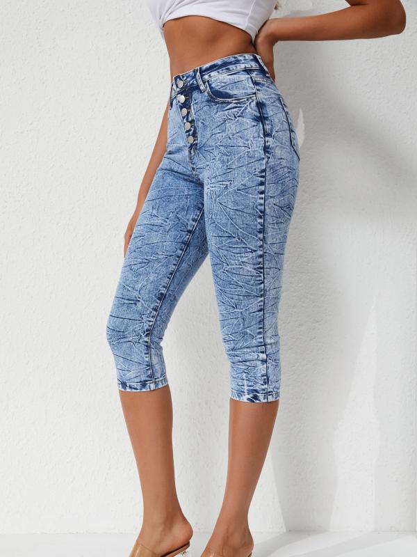 Tie Dye Capris Denim Jeans Slim Fit High Stretch Denim Pants