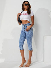Tie Dye Capris Denim Jeans Slim Fit High Stretch Denim Pants