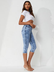 Tie Dye Capris Denim Jeans Slim Fit High Stretch Denim Pants