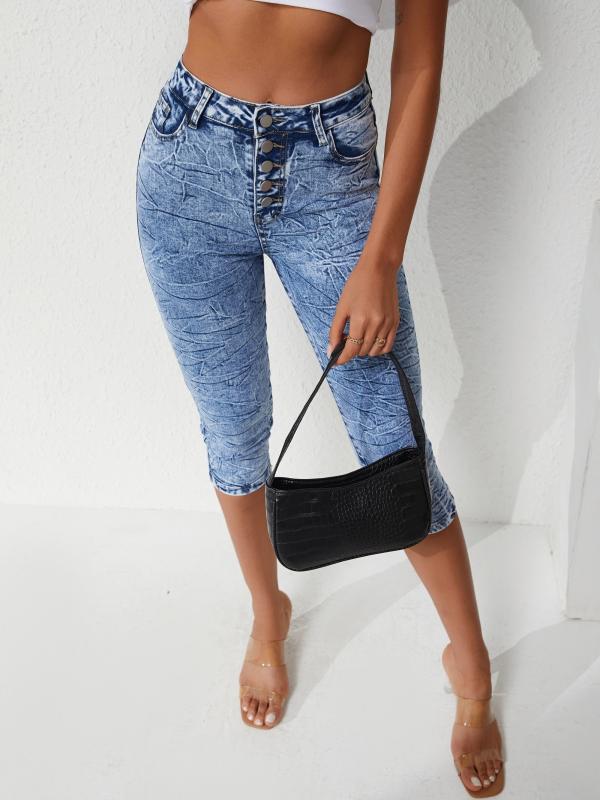 Tie Dye Capris Denim Jeans Slim Fit High Stretch Denim Pants