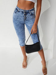 Tie Dye Capris Denim Jeans Slim Fit High Stretch Denim Pants