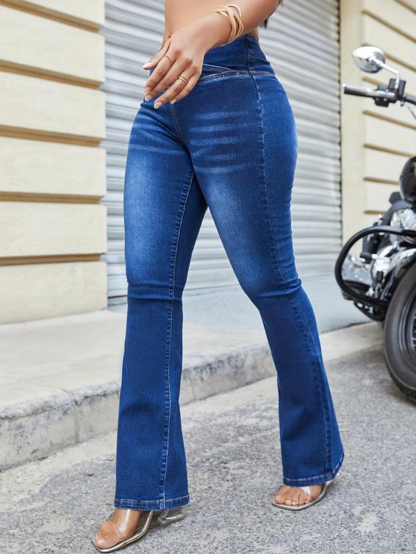 Dark V Cut Flare Jeans Layered Water Ripped Embossed Bell Bottom Jeans