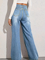 Loose Fit Denim Pants High Waist Wide Legs High Rise Slash Pockets
