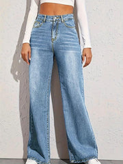 Loose Fit Denim Pants High Waist Wide Legs High Rise Slash Pockets