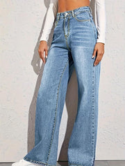 Loose Fit Denim Pants High Waist Wide Legs High Rise Slash Pockets