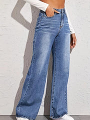 Loose Fit Denim Pants High Waist Wide Legs High Rise Slash Pockets