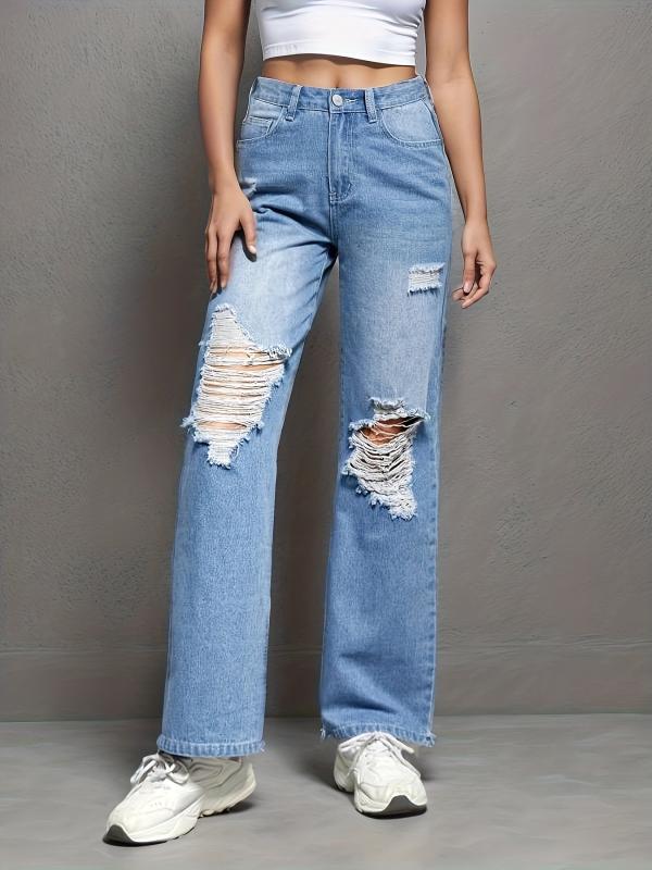 Distressed High Waist Loose Fit Street Denim Jeans