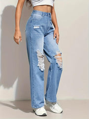 Distressed High Waist Loose Fit Street Denim Jeans