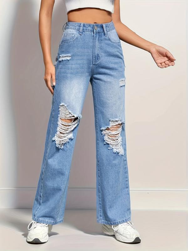 Distressed High Waist Loose Fit Street Denim Jeans