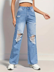 Distressed High Waist Loose Fit Street Denim Jeans