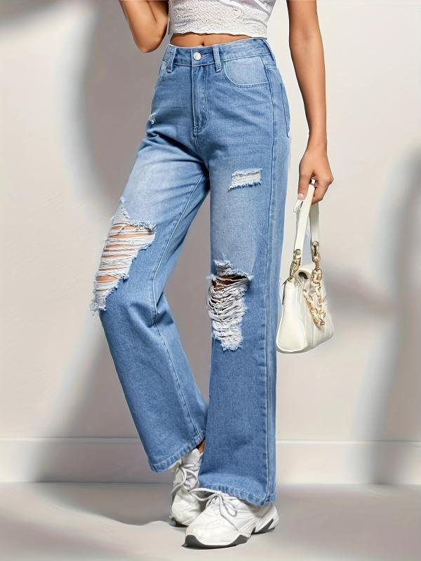 Distressed High Waist Loose Fit Street Denim Jeans