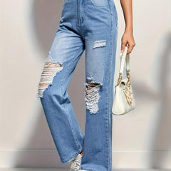 Distressed High Waist Loose Fit Street Denim Jeans