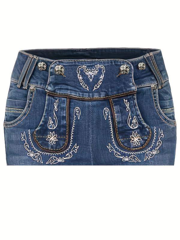 Embroidered Decor Skinny Jeans Slim Fit Mid Stretch High Waist