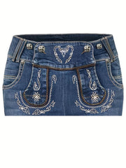Embroidered Decor Skinny Jeans Slim Fit Mid Stretch High Waist