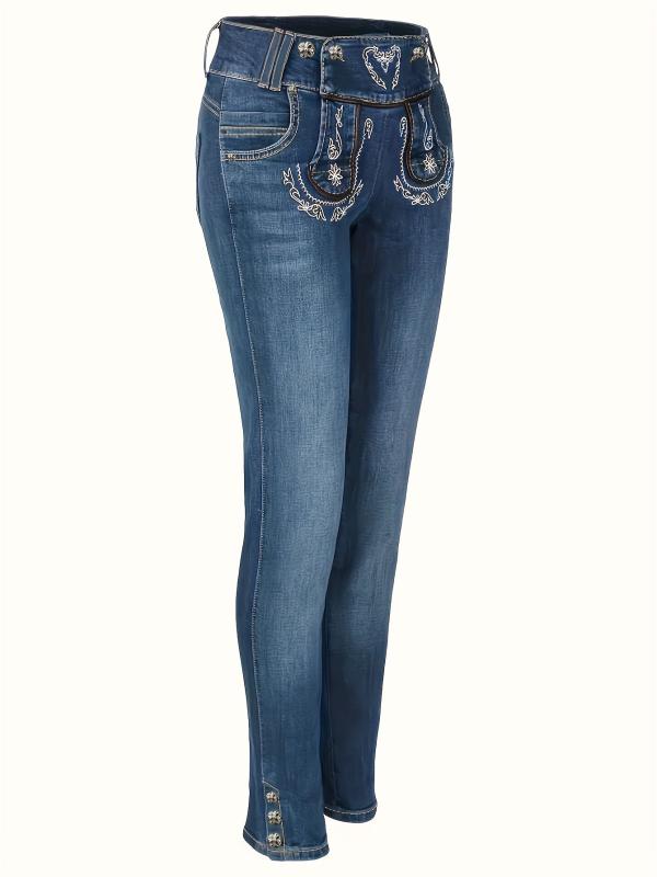 Embroidered Decor Skinny Jeans Slim Fit Mid Stretch High Waist