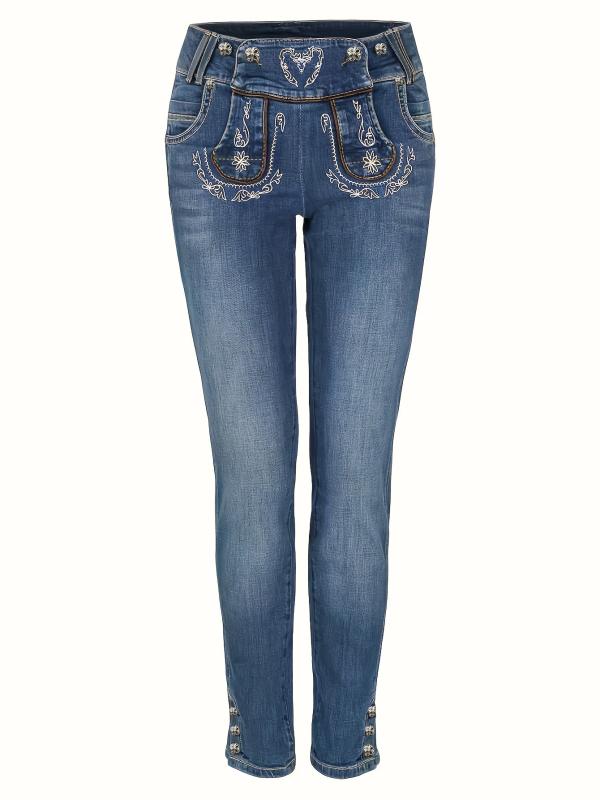 Embroidered Decor Skinny Jeans Slim Fit Mid Stretch High Waist
